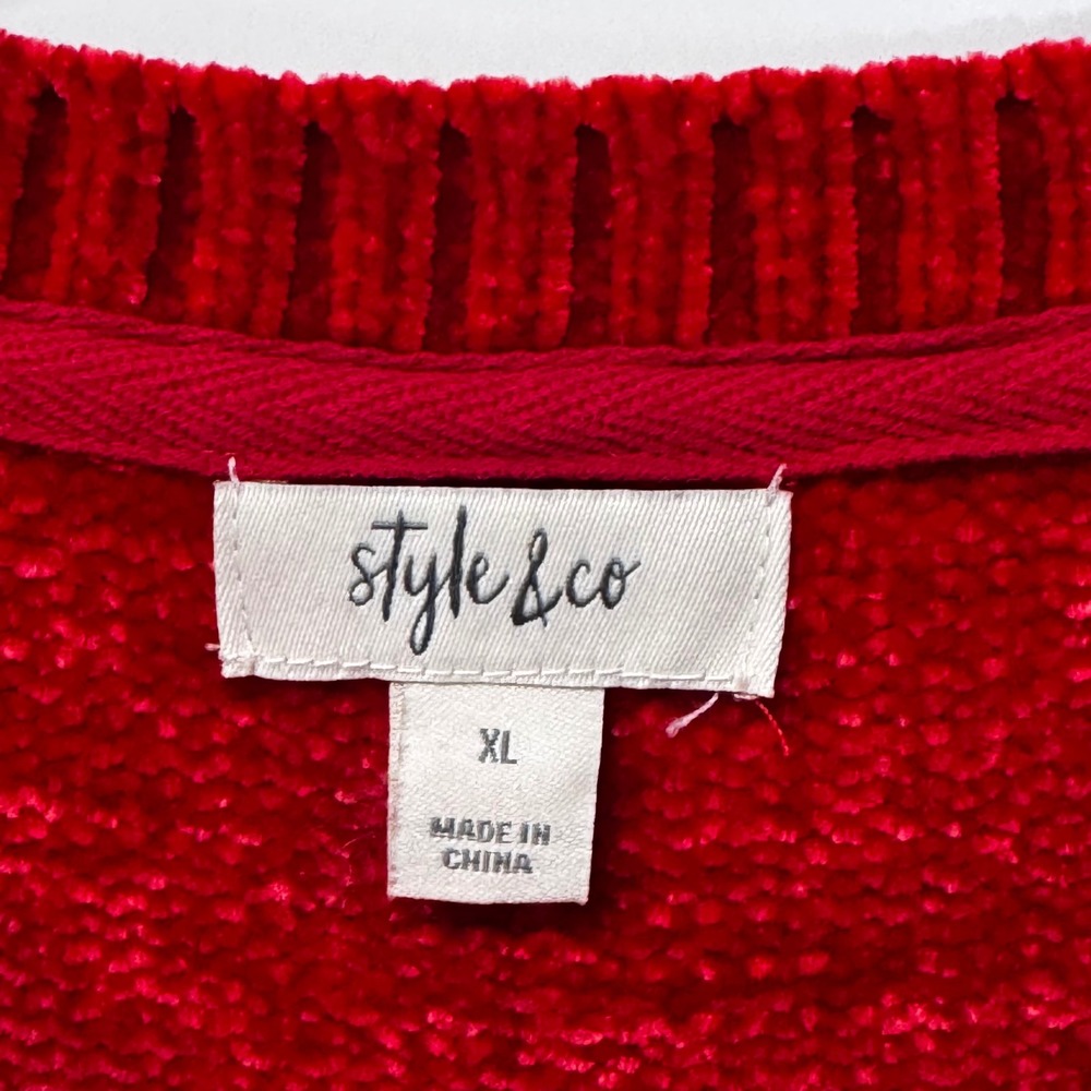 Style & Co Sweater Womens XL Red Chenille Crew Neck Pullover Soft Knit Casual - Picture 3 of 9
